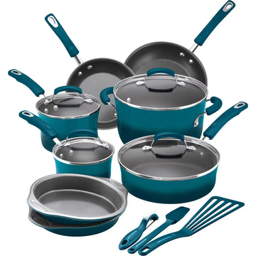 Rachael Ray Cucina Nonstick Cookware Pots and Pans Set, 12 Piece, Agave  Blue